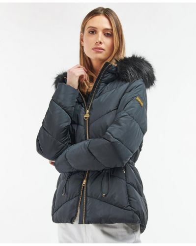 Barbour international hampton quilted jacket with fur trim hood sale