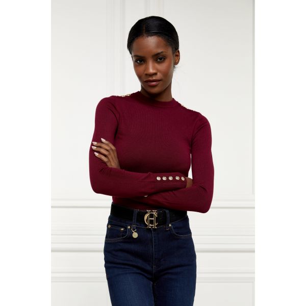 Buttoned Knit Crew Neck (Wine)