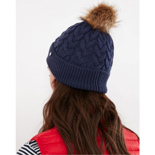 Elena Cable Knit Hat With Pom