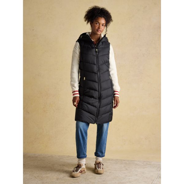 Moorsdale Black Longline Showerproof Padded Gilet with Hood