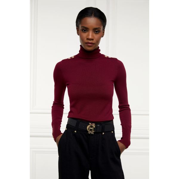 Buttoned Knit Roll Neck