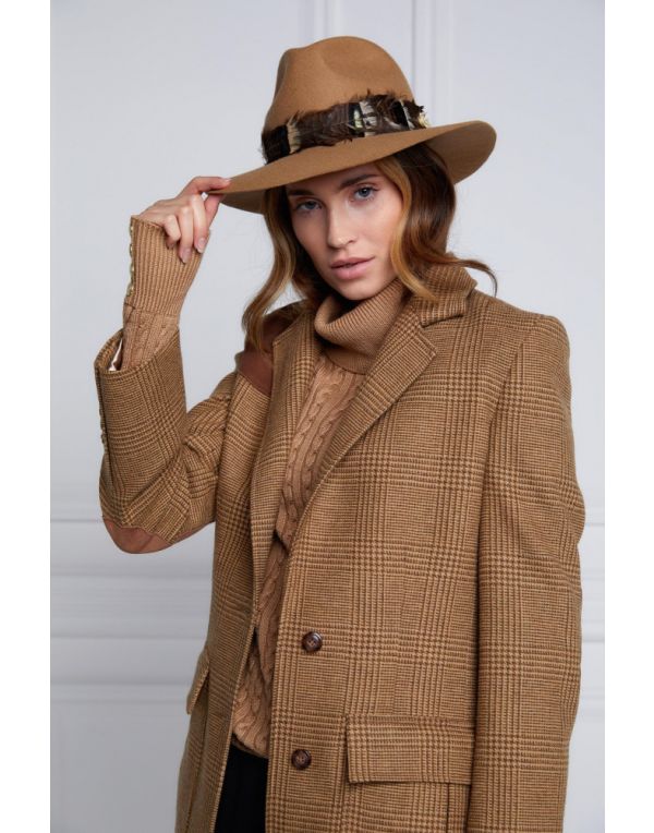 Iridescent Feather Band Trilby Hat - Camel