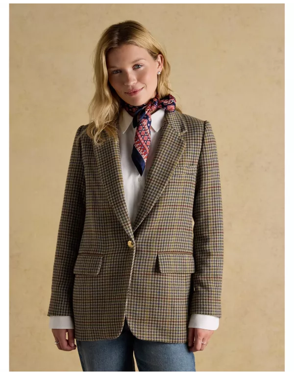 Hackmore Grey Check Relaxed Fit Tweed Wool Blend Blazer