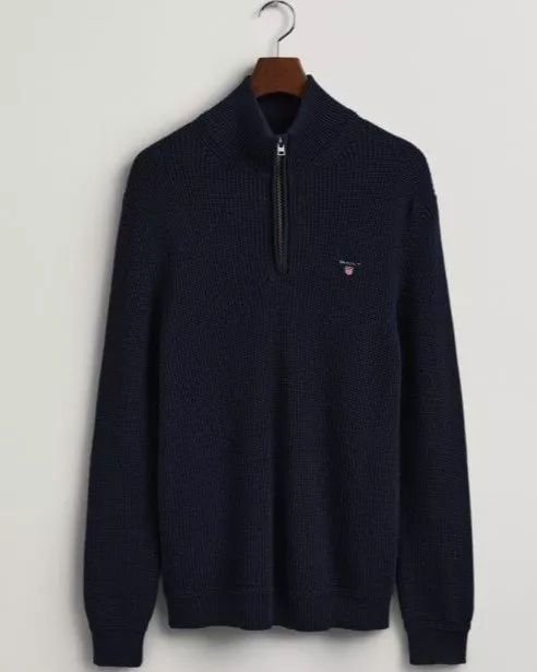 Cotton and Lambswool Half Zip Ribbed Jumper