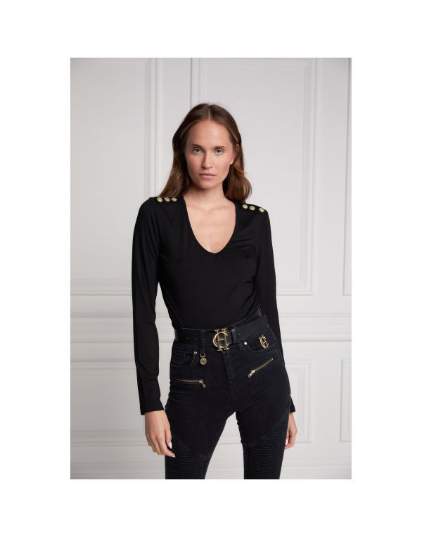 Long Sleeve Vee Neck Tee - Black