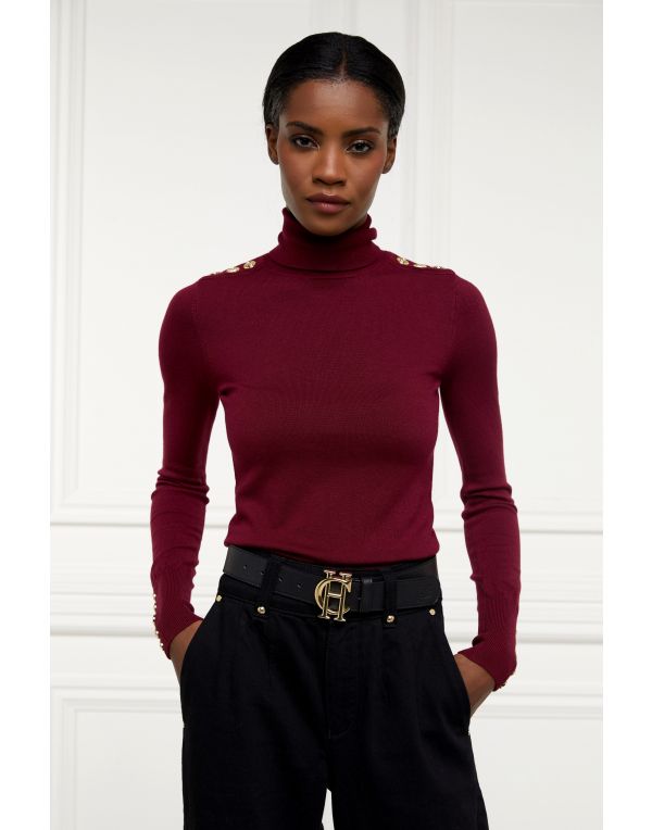Buttoned Knit Roll Neck