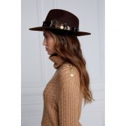 Iridescent Feather Band Trilby Hat - Chocolate