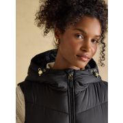 Moorsdale Black Longline Showerproof Padded Gilet with Hood