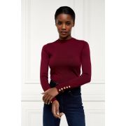 Buttoned Knit Crew Neck (Wine)