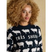 Intarsia Knitted Tres Sheep Relaxed Fit Jumper with Crew Neck