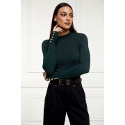 Button Knit Crew Neck (Deep Emerald)