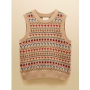 Woodland Oatmeal Cotton-Rich Intarsia Crew Neck Knitted Vest