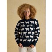 Intarsia Knitted Tres Sheep Relaxed Fit Jumper with Crew Neck