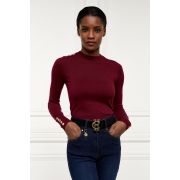 Buttoned Knit Crew Neck (Wine)