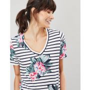 Celina Print Drapey V Neck With Chain Stitch Detail