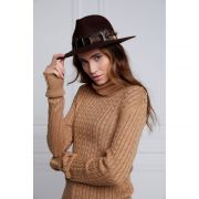 Iridescent Feather Band Trilby Hat - Chocolate
