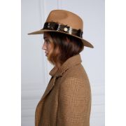Iridescent Feather Band Trilby Hat - Camel