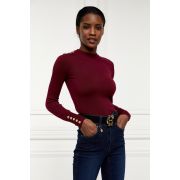 Buttoned Knit Crew Neck (Wine)