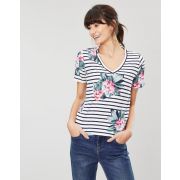 Celina Print Drapey V Neck With Chain Stitch Detail