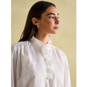Melanie White Cotton Ruffle Blouse
